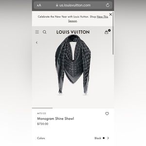 LOUIS VUITTON MONOGRAM SHINE SHAWL SCARF LARGE METALLIC SILVER & BLACK AUTHENTIC